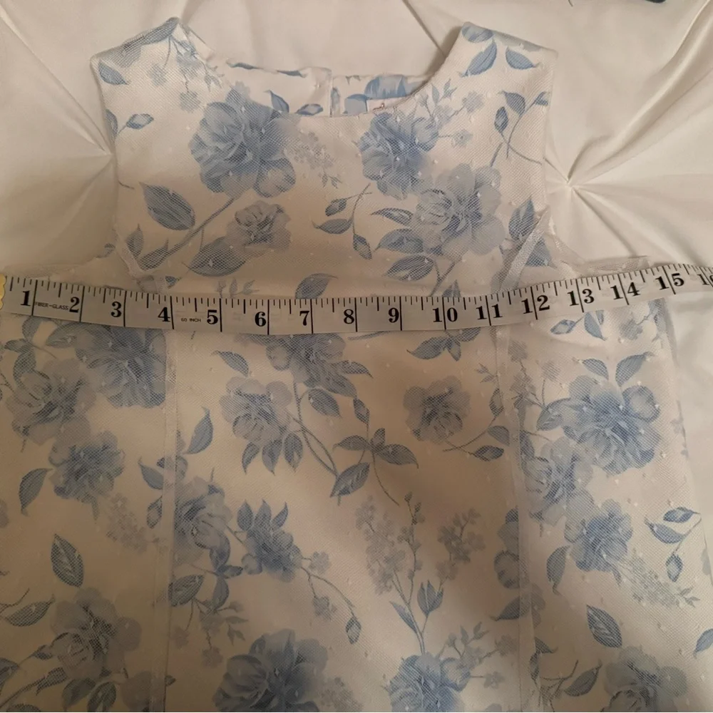 NWOT GB Girls Tulle White And Blue Floral Dress Size Small